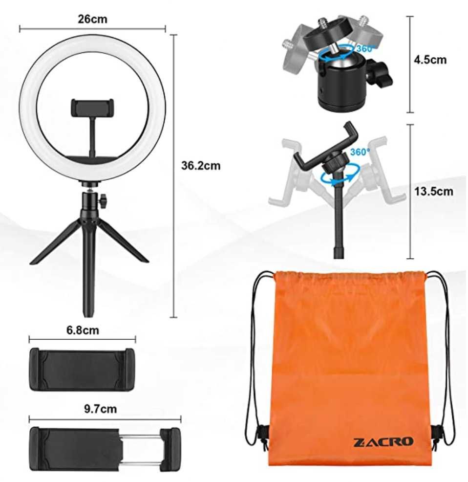 RingLight com tripod, suporte de telemóvel +comando - NOVO