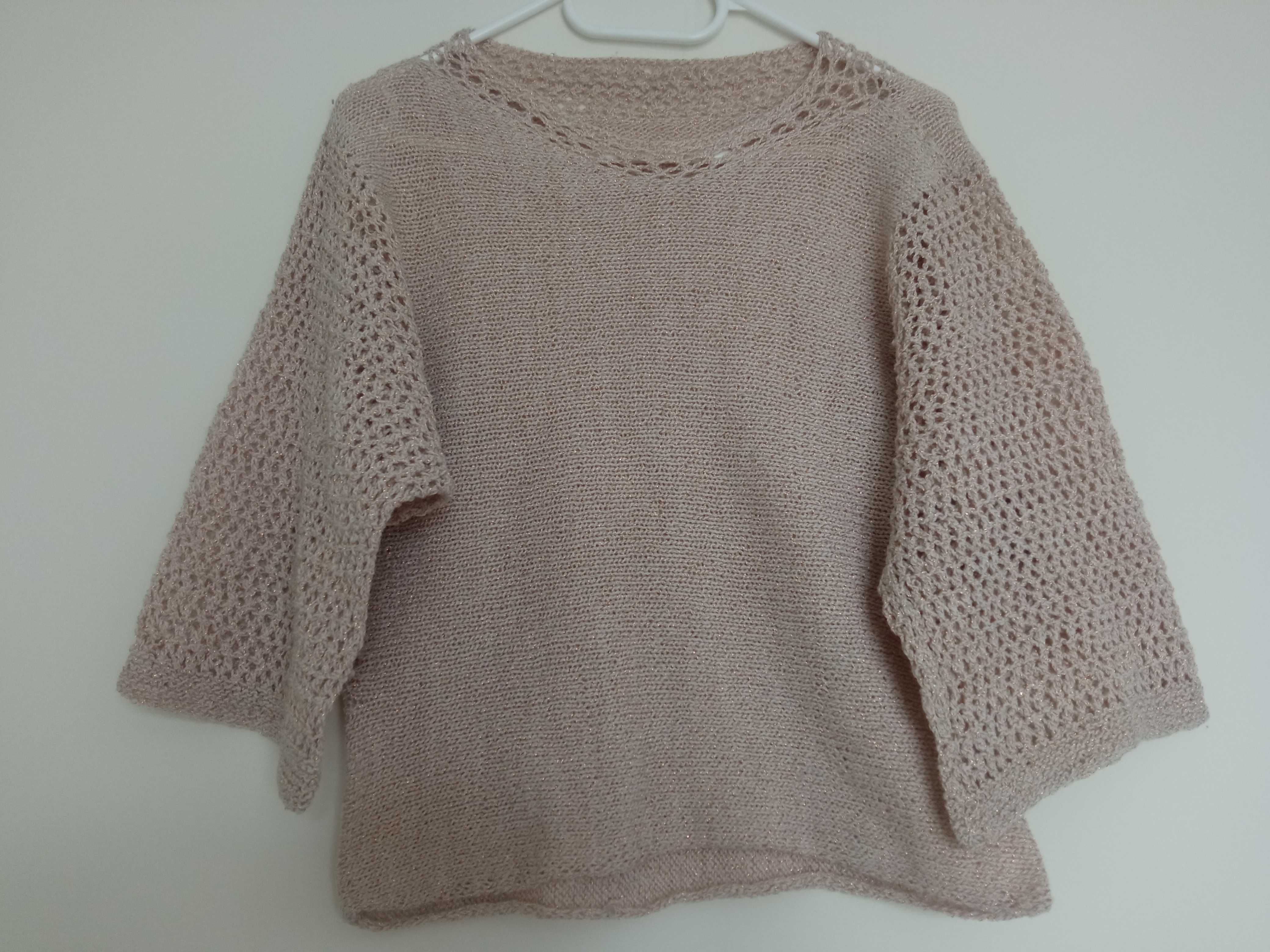 Sweter Bluzka swetrowa z rękawami 1/2 beżowy S 36 M 38