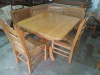 Narożnik kuchenny z litego dębu 160x160 cm + stół + 2 krzesła