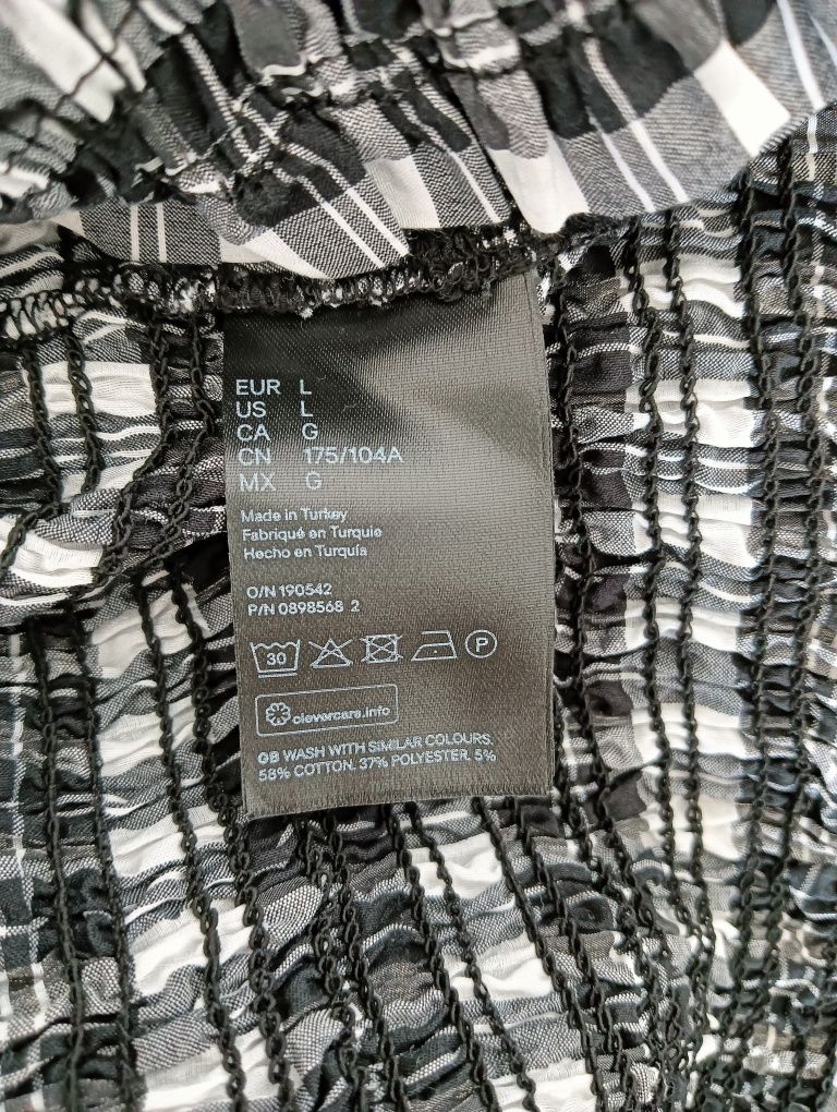 H&M marszczona bluzka z bufkami w kratkę wstążka kokardka L