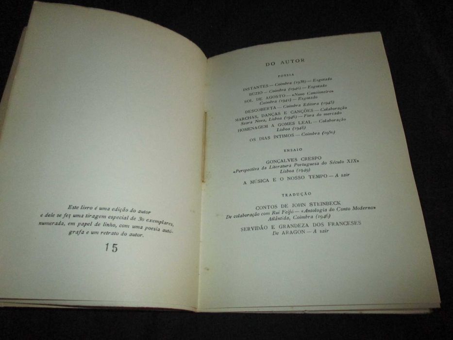 Livro Os Dias Íntimos João José Cochofel Tiragem Especial Autografado