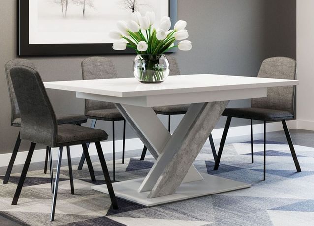 Stół rozkładany 140-180 biały mat / beton do salonu stół do jadalni