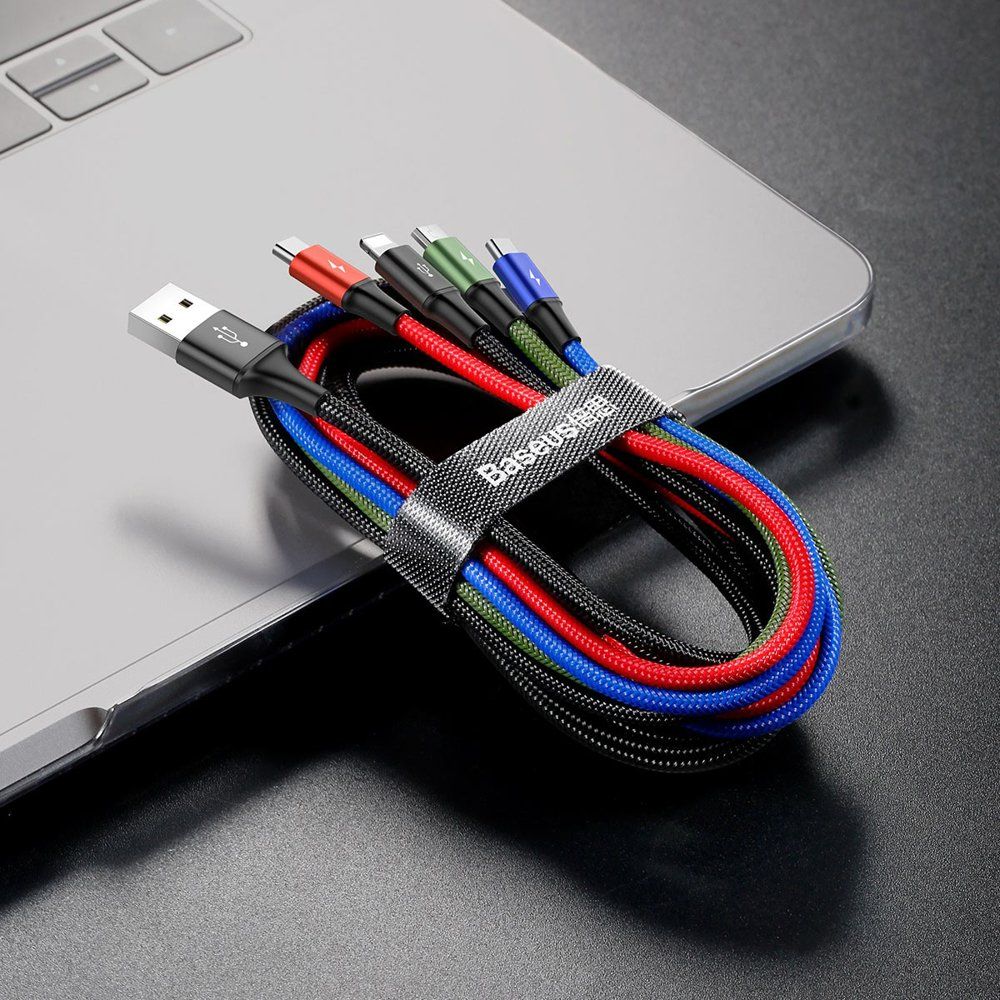 Kabel USB 4w1 1.2m Baseus z nylonowym oplotem 3.5A czarny