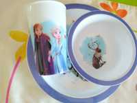 Conjunto de prato copo e tava da Frozen pra criança