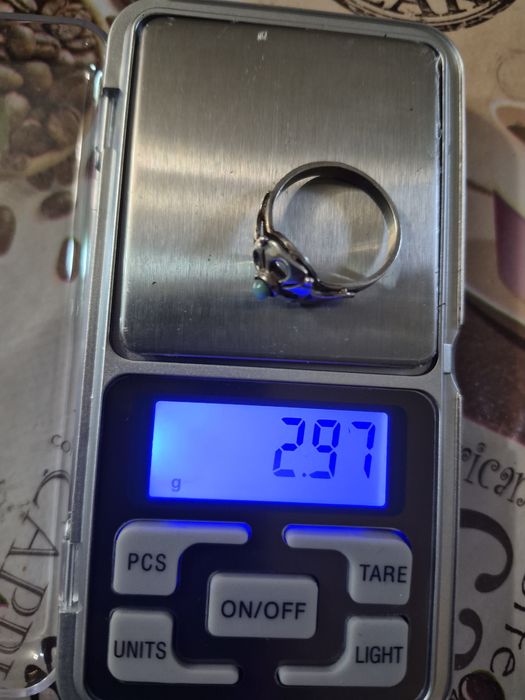 srebrny pierścionek warmet PRL plus kolczyki