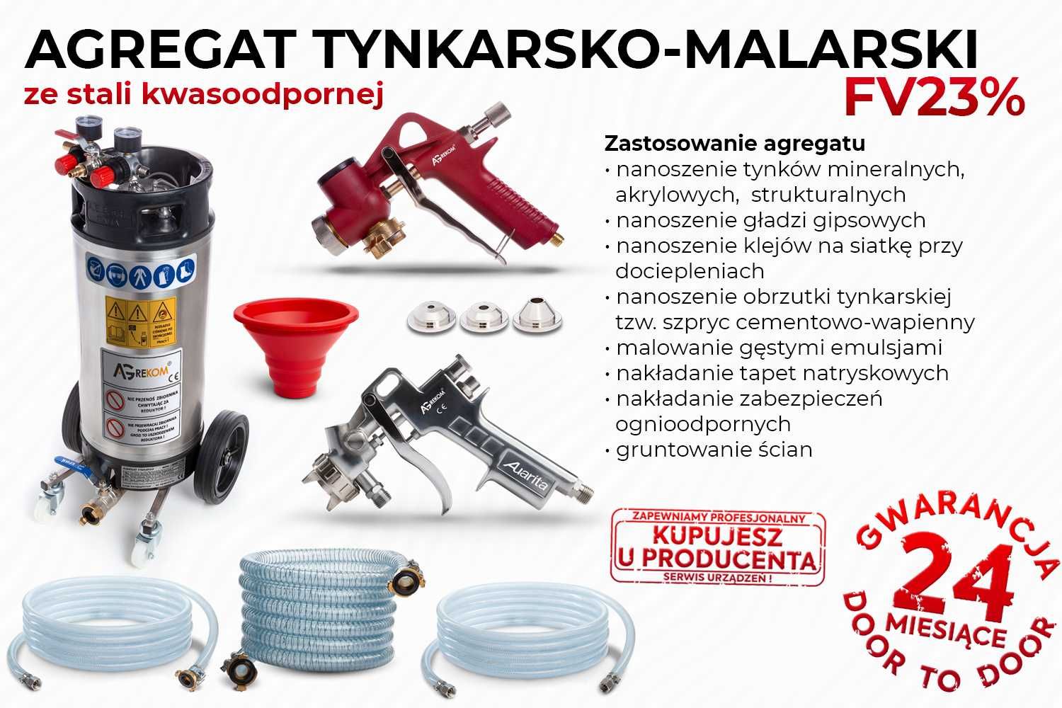 PISTOLET TYNKARSKI AGREGAT do gipsu tynku mineralnego akrylowego