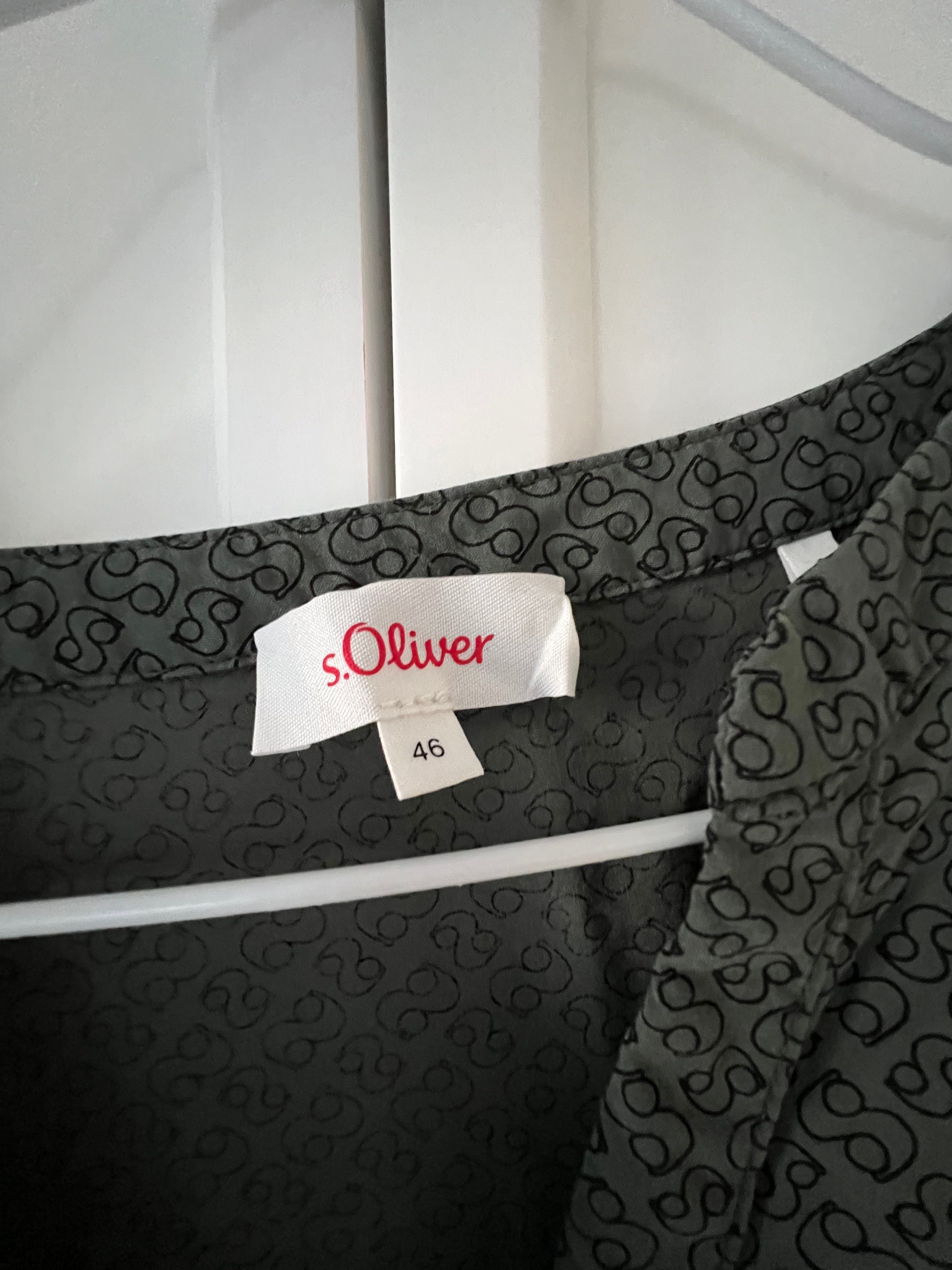 Bluzka S. Oliver 46 XL zielona w czarne wzorki