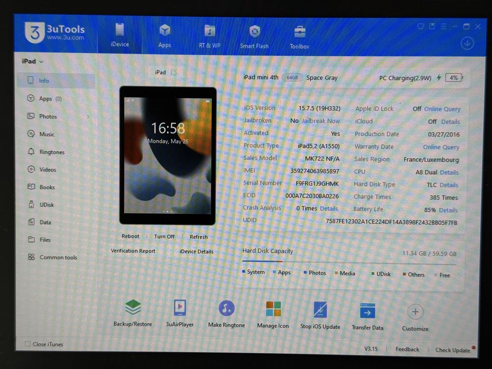iPad mini 4 64GB (A1550) - Cellular (LTE) - pęknięty - faktura VAT 23%