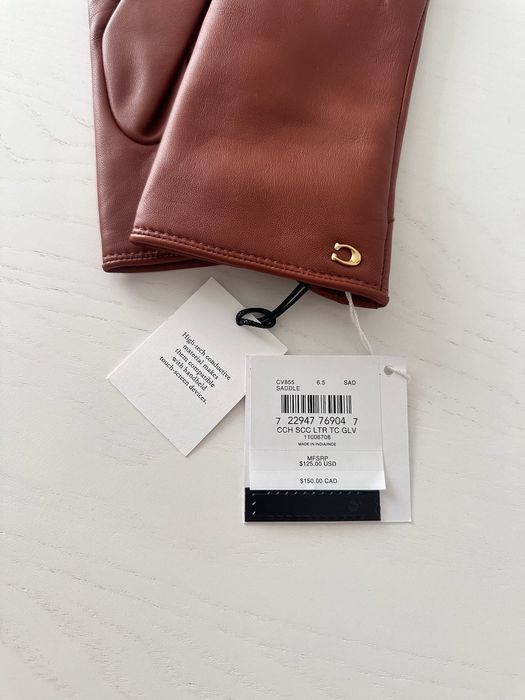 COACH Sculpted Gloves 6.5 жіночі рукавички женские кожаные перчатки