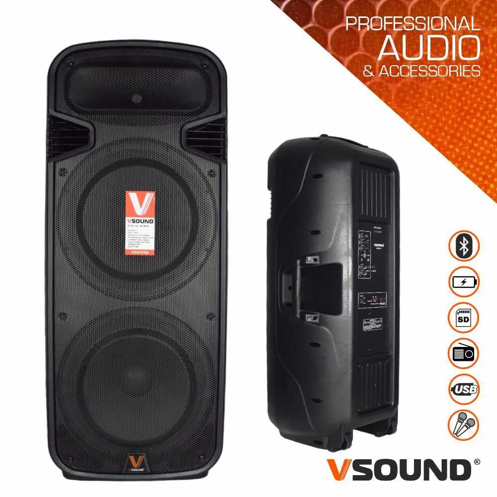 Coluna Amplificada 2x15" USB/FM/BT/SD/BAT 2xMICRO sem FIO - 1000W