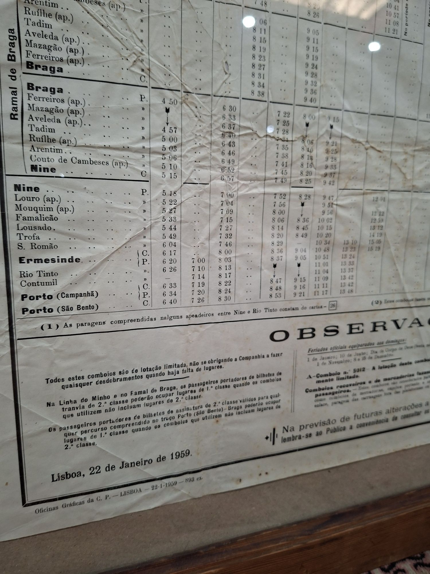 1959 horário dos comboios Linha do Minho