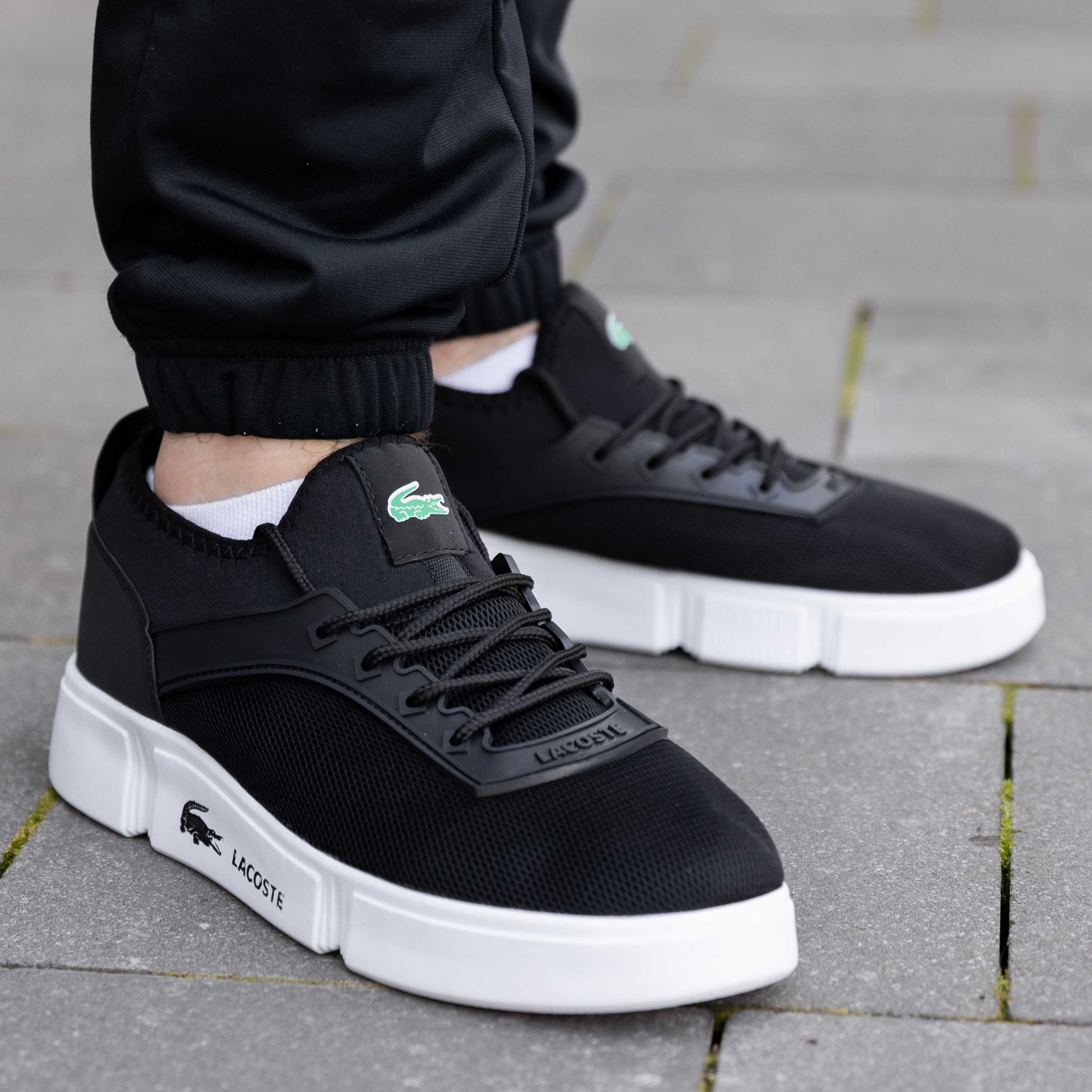 Кроссовки мужские Lacoste Black White Лакост черно-белые летние сетка