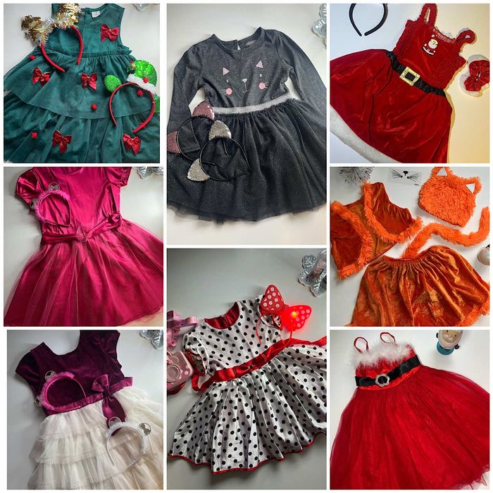 Сукні та костюми новорічні котик, цукерка, ліса, міні маус, Санта
