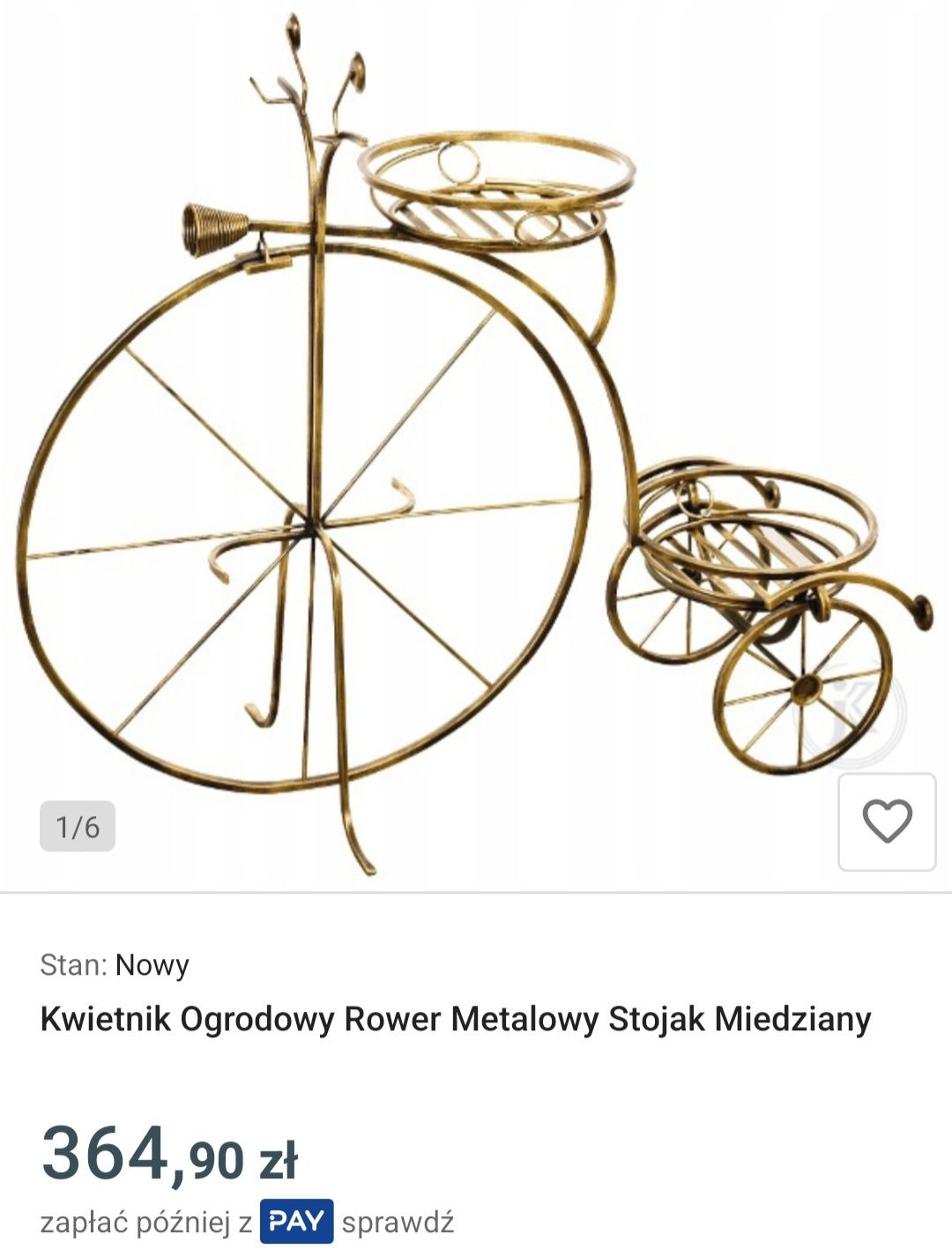 Kwietnik metalowy rower na 2 kwiaty stojak złota patyna