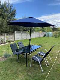 Komplet ogrodowy meble stolik krzesła parasol