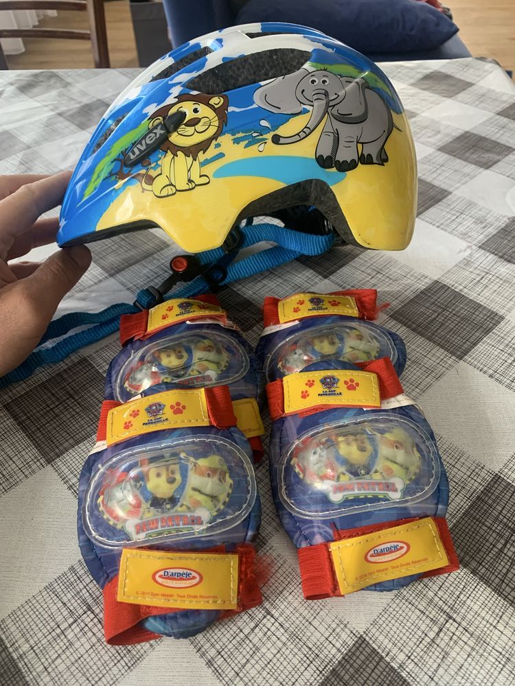 Kask dziecięcy UVEX i ochraniacze psi patrol 47-52cm lampka w kasku
