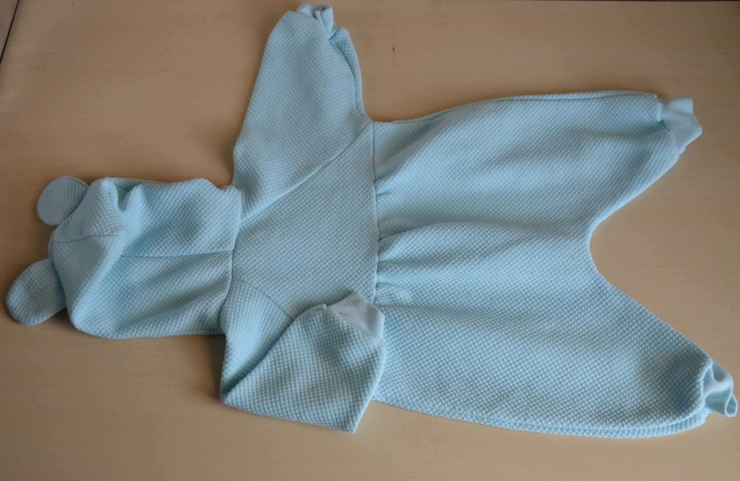 Pajacyk niemowlęcy z kapturem niebieski turkusowy 62 68