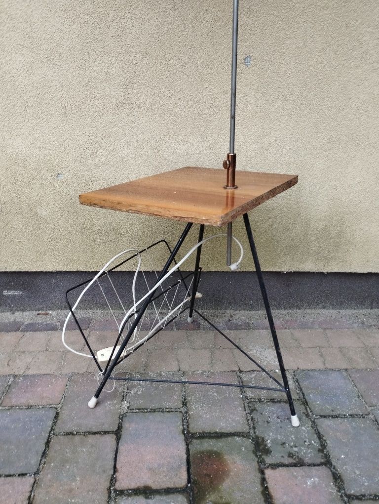 Lampka nocna z abażurem, retro, z PRL, stoliczek, regulacja, loft