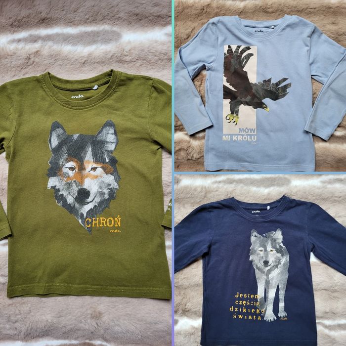 3 koszulki ENDO długi rękaw leśne zwierzęta