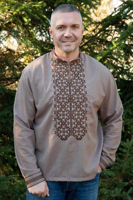 Мужская вышитая рубашка вышиванка льняная с длинным рукавом