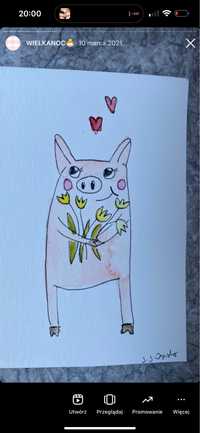 Kartka wielkanocna wielkanic imieniny urodziny tulipany świnka świnia