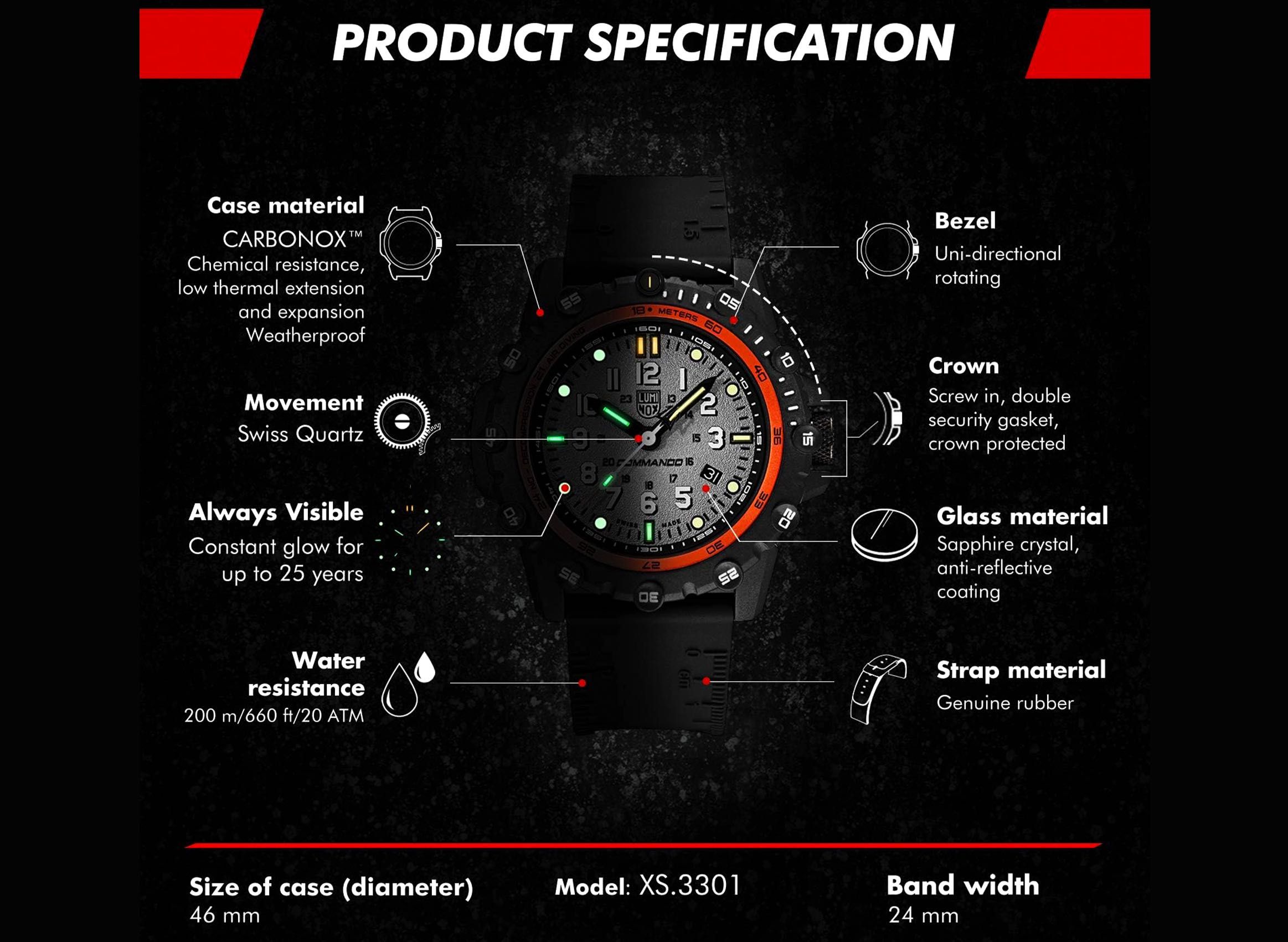 Годинник LUMINOX Commando Frogman XS.3301 46 mm. 200 MT.