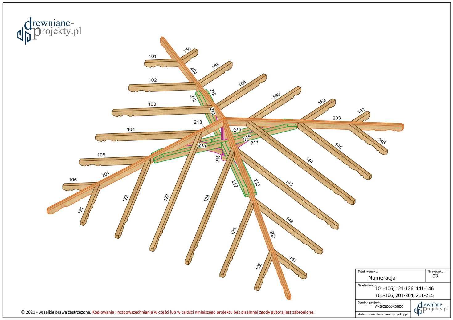 Projekt Altana ogrodowa drewniana prostokątna - plik PDF Altanka Wiata