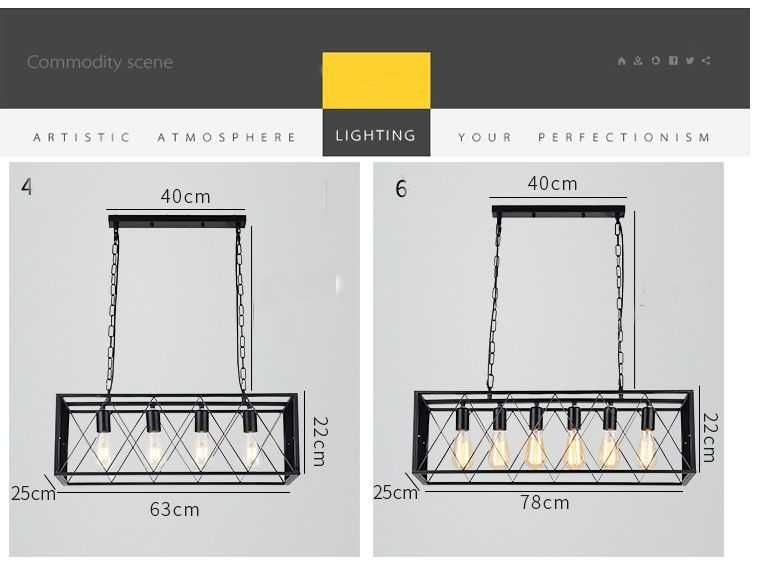 Lampa wisząca industrialna / Żyrandol Loft - 4-punkty oświetleniowe