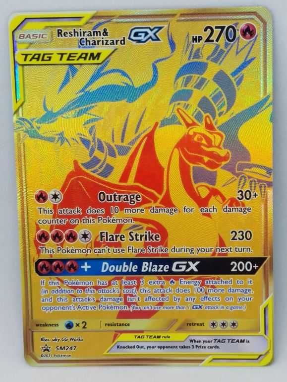 Karta Pokemon Reshiram & Charizard GX GOLD (Pokemon TCG Promo SM247)