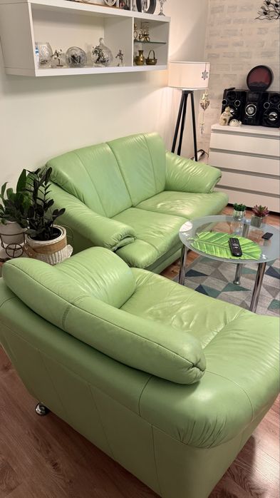 Zestaw wypoczynkowy skóra funkcja spania - bardzo dobry stan !