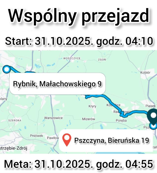 Przejazd Rybnik do Pszczyna o 04:10, dnia 31.10.2025.