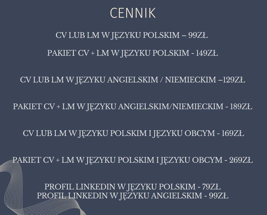 Pisanie CV / Listów motywacyjnych na zamówienie |  Tłumaczenie CV