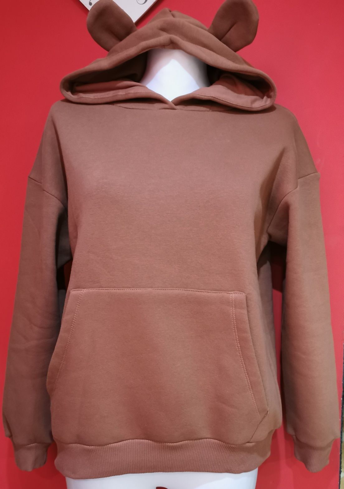 Bluza kangurek z uszkami Camel brąz