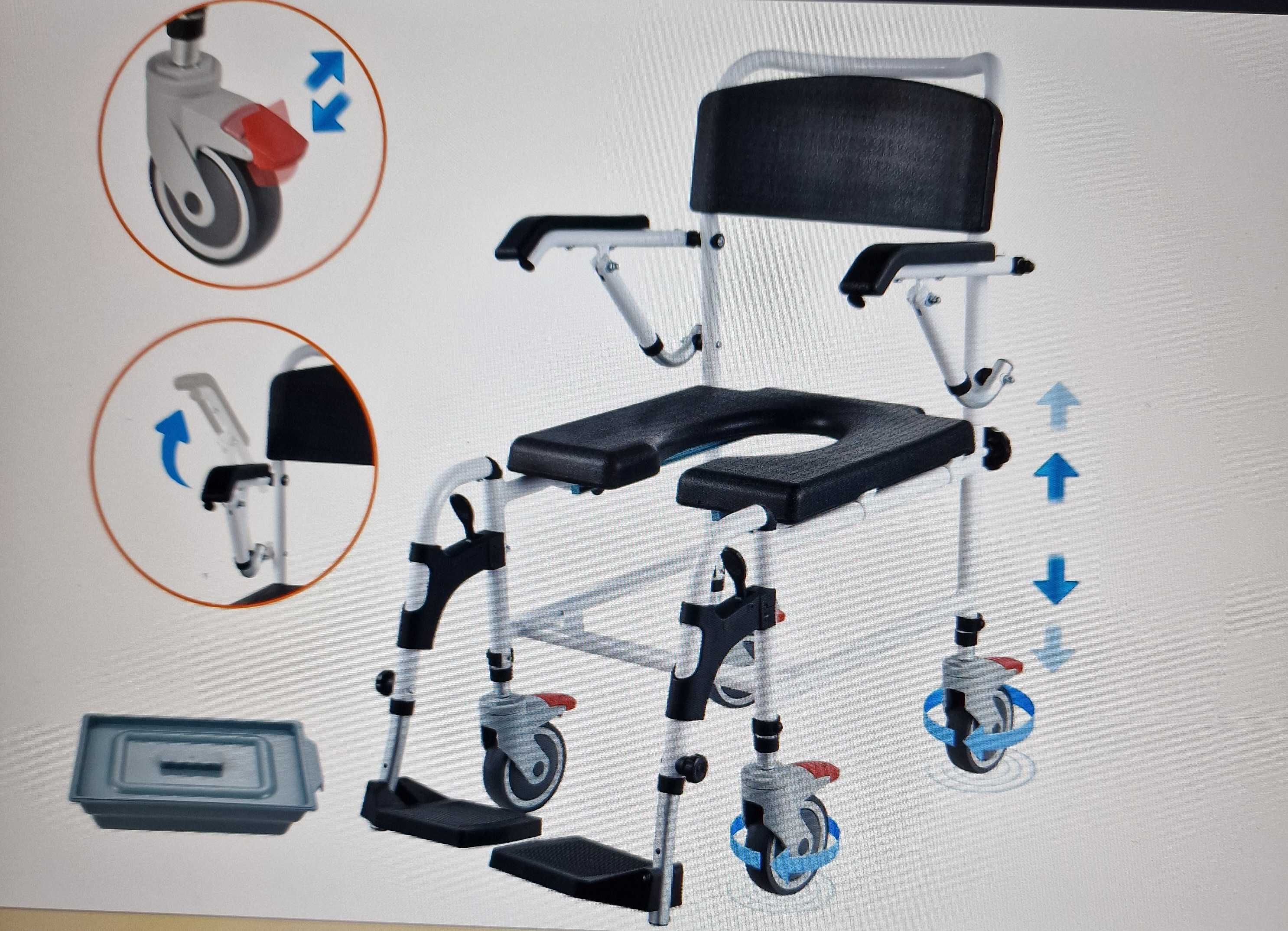 Wózek inwalidzki do toalety myjącej VEVOR z 4 blokowanymi kółkami