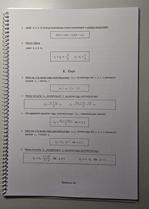Wybrane wzory CKE matematyczne na egzamin Matematyka Matura 2026 A4