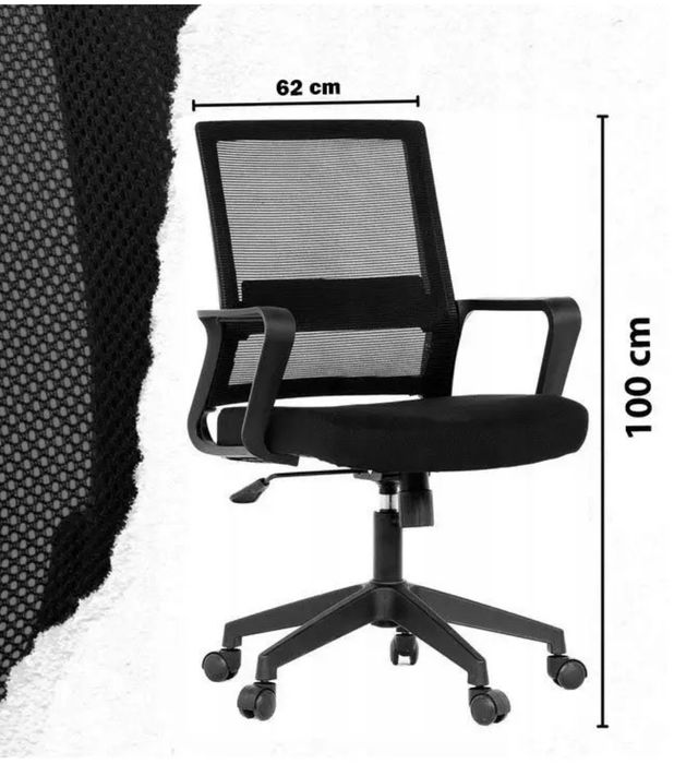 Fotel obrotowy biurowy ergonomiczny czarny siateczkowy z regulacją