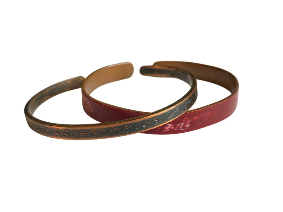 PRL: Bransoletka Bangla Miedź. Zdobiona i Emaliowana 2 sztuki