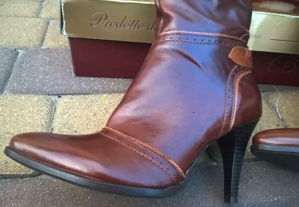 NOWE Buty-Kozaki Szpilki MUSZKIETERKI 37 Natural skóra-100% I-Klasa Gw