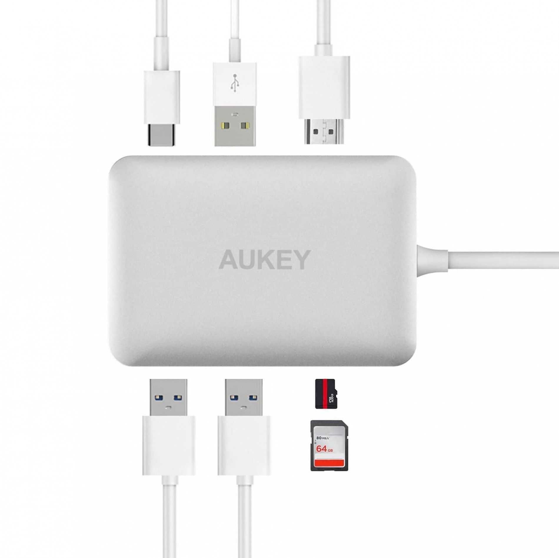 USB-C Dock station Aukey CB-C59 Prateado Novo - Garantia 3 anos