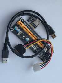 Райзер Riser Card PCI-E 1X to 16X , Mollex 4 pin + USB3.0 кабель