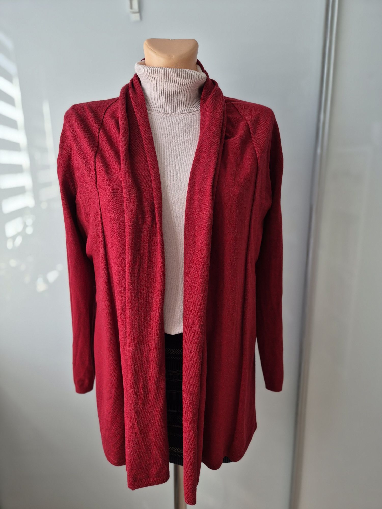 Czerwony długi kardigan Zara Knit L używany
