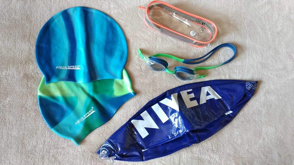 Okularki pływackie czepek pływacki dziecięcy AQUA SPEED +piłka plażowa