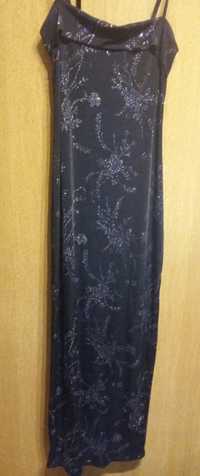 10 zł Sukienka czarna mieniące wzorki M, długa 120cm+ 32 cm ramiączka