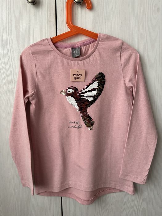 Nowa różowa bluzka longsleeve / długi rękaw Pepco 116 odwracane cekiny