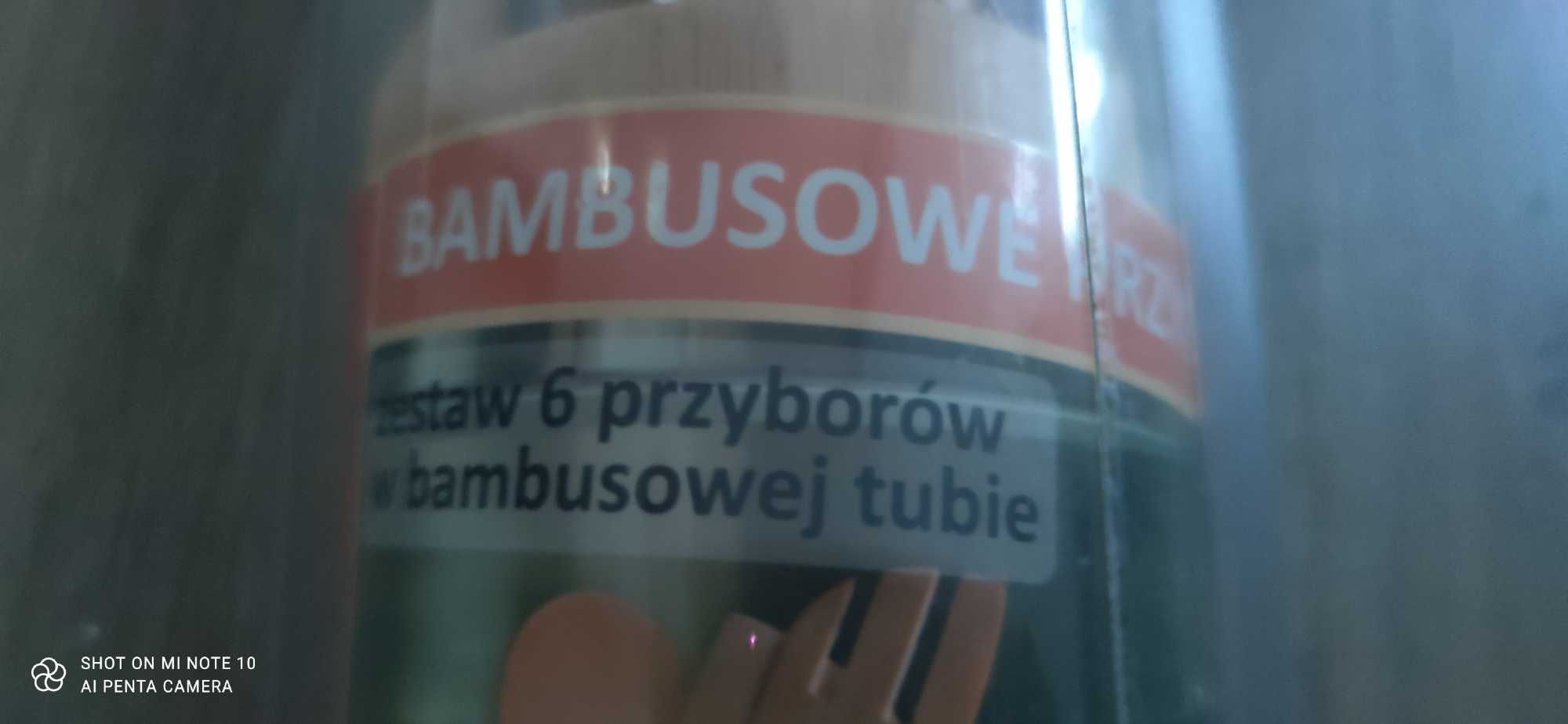 Nowy komplet przyborów kuchennych w tubie drewno bambusowe 6 elementów