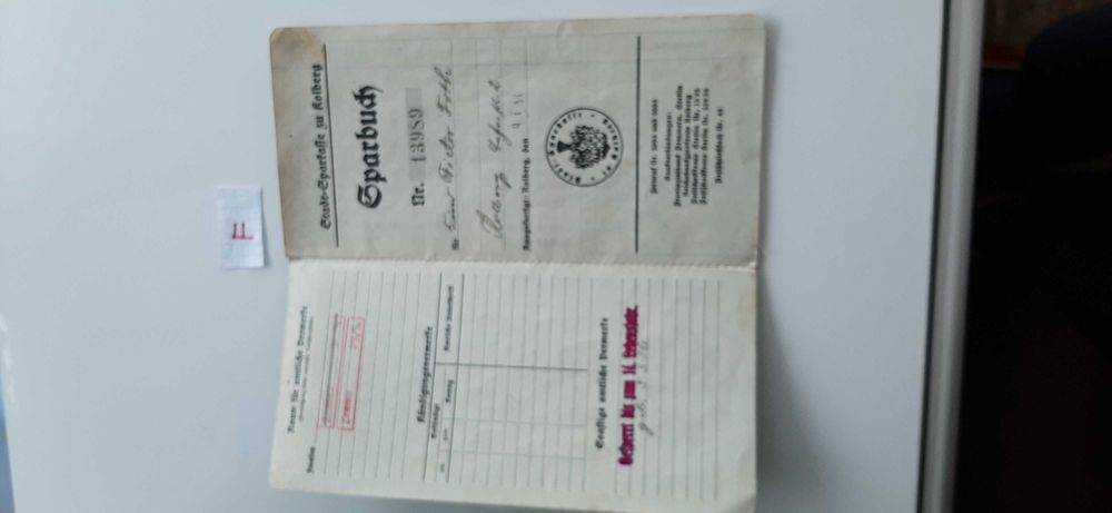 Germany KOLBERG Książeczka Oszczędnościowa rok 1938 pismo gotyk- RARE