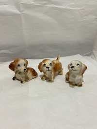 Conjunto de 3 cães de porcelana