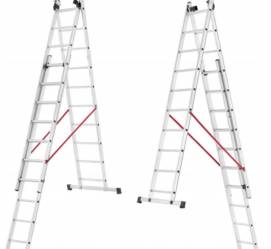 Drabina aluminiowa 3x12 HIGHER, wys robocza 9 m,model na schody