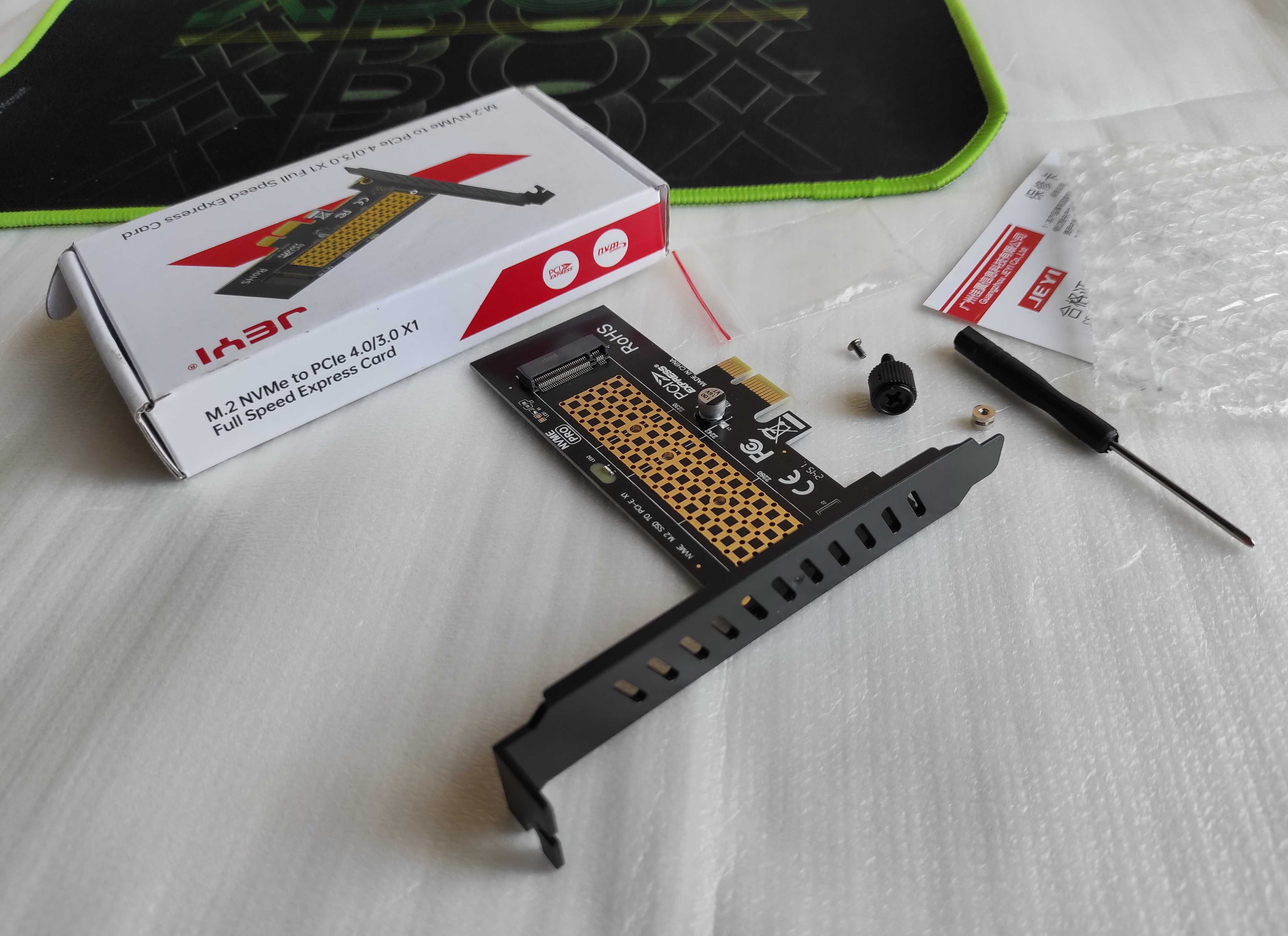 брендовый адаптер JEYI M.2 NVMe to PCI-E x1 (PCI-E 4.0/3.0)