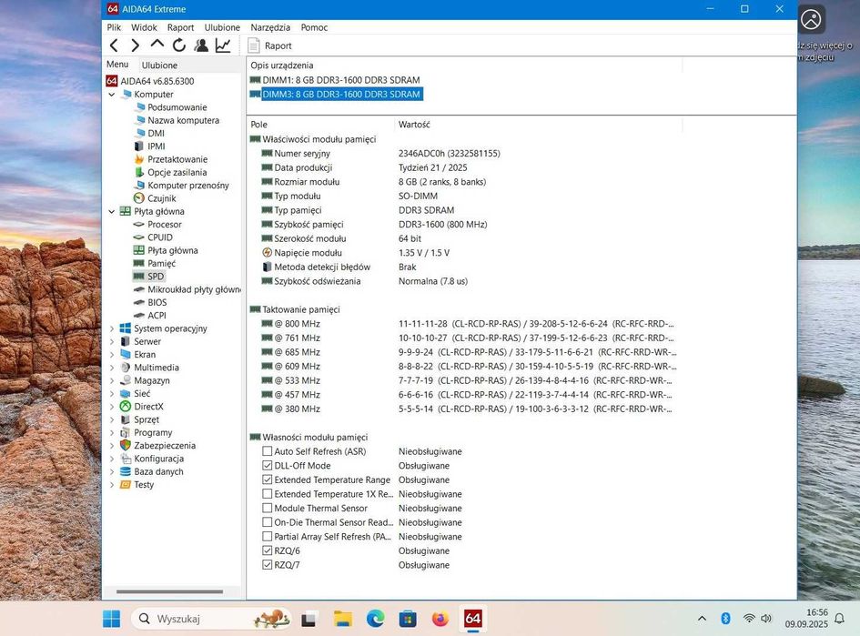 Pamięć 16GB zestaw dwóch kości po 8GB DDR3 1600MHz do laptopa
